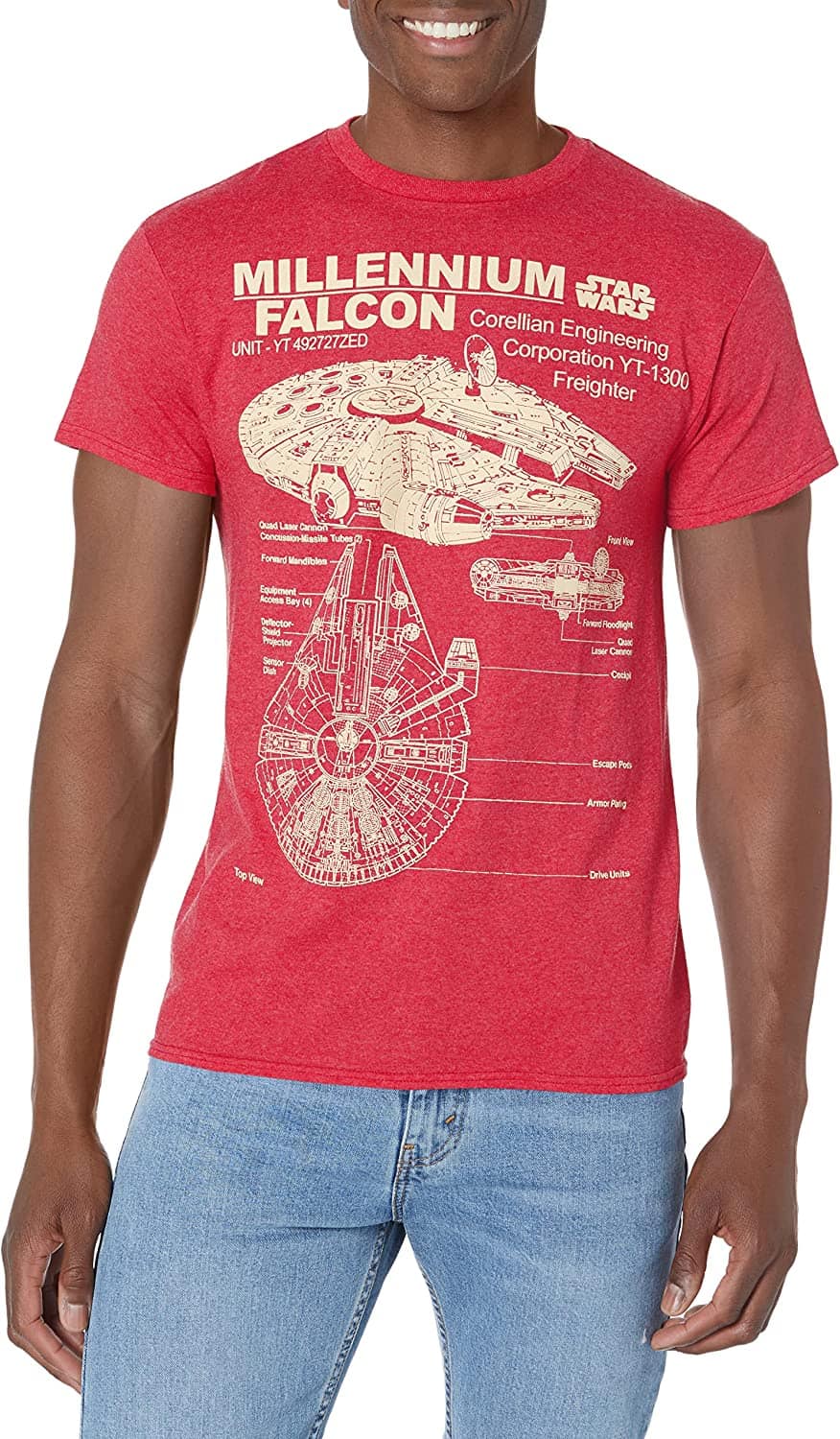 Star Wars Mens’ Millennium Falcon Detailed Drawing T-Shirt