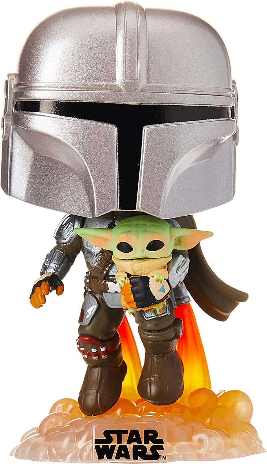 funko pop! star wars the mandalorian - mandalorian flying with the child grey