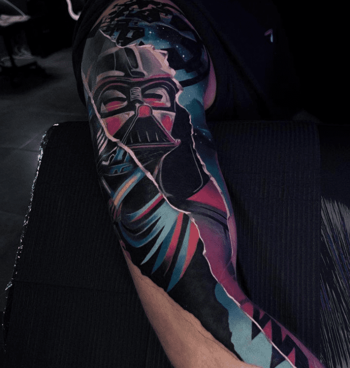 star wars full-sleeve tattoo of Darth Vader