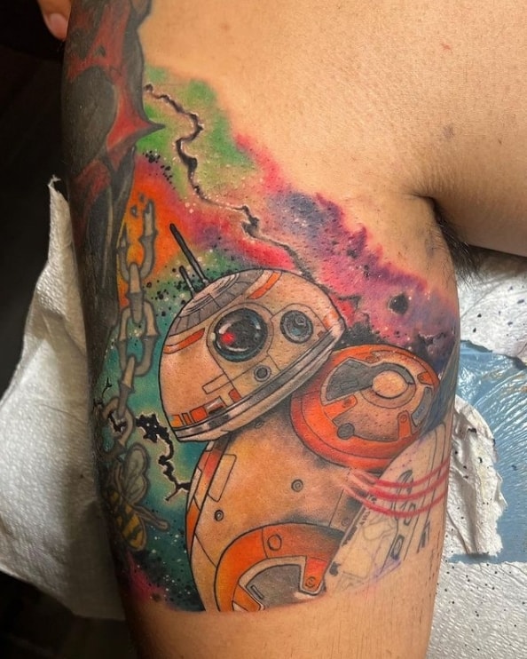 Star Wars colored SPHERO BB-8 Robot tattoo