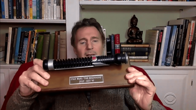 liam neeson on qui-gon jinn's lightsaber