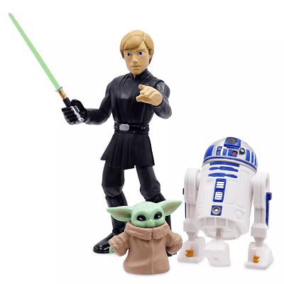 luke skywalker, r2-d2, and grogu action figure set